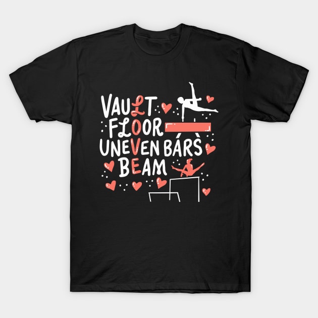 Vault Floor Unevenbars Beam Love T-Shirt by Anfrato